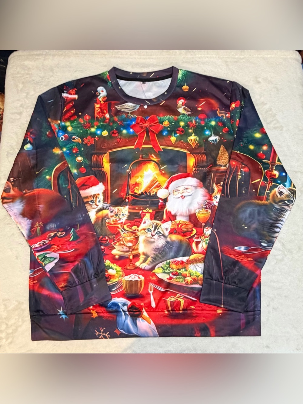 Christmas Cats & Santa Long Sleeve Top - Multicolor